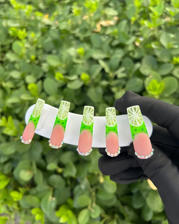 67 Lime Rhinestone Nails