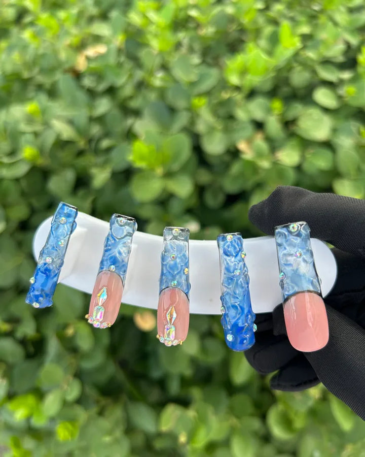 70 Ocean Glass Rhinestone Press‑on Nails