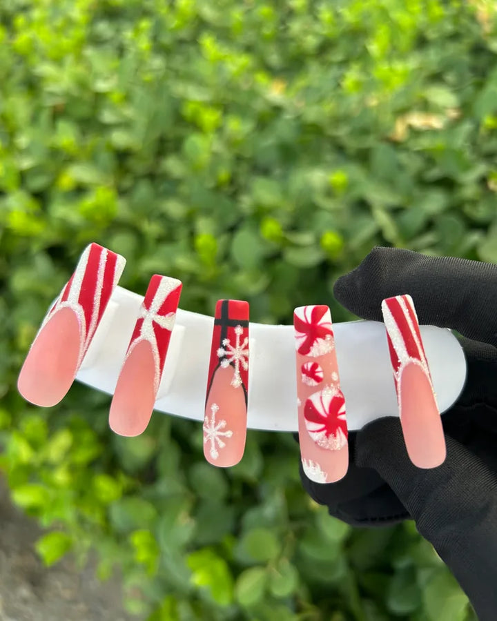 71 Christmas Candy Cane Press‑on Nails