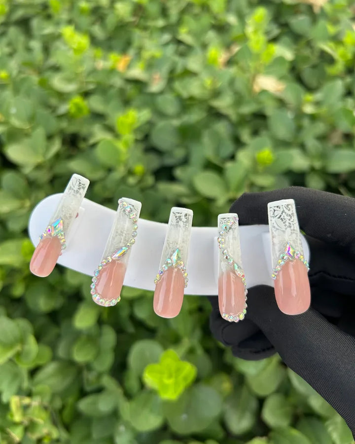 78 Lace Rhinestone French Press‑on Nails