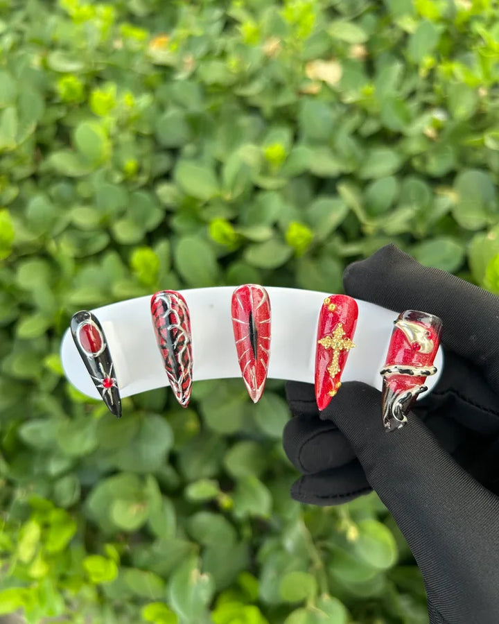 88 Dark Red Gothic Cross Stiletto Press‑on Nails