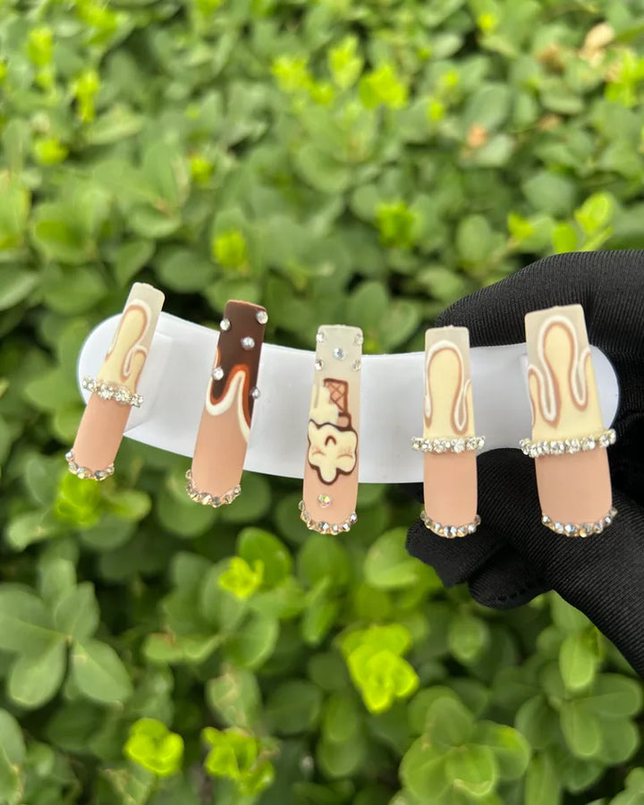 108 Chocolate Ice Cream Rhinestone Nails