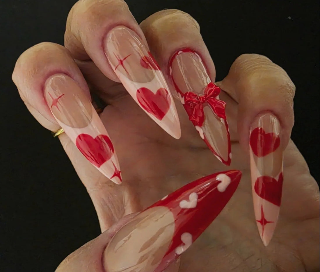 Red heart nail art