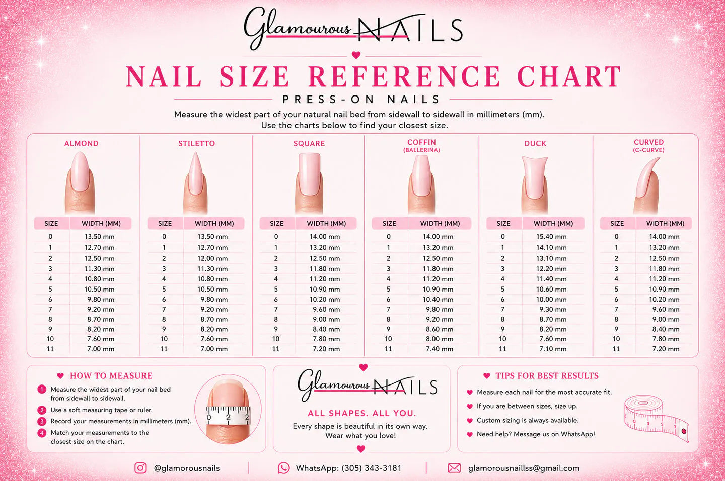 Wowcat Nails sizing reference chart
