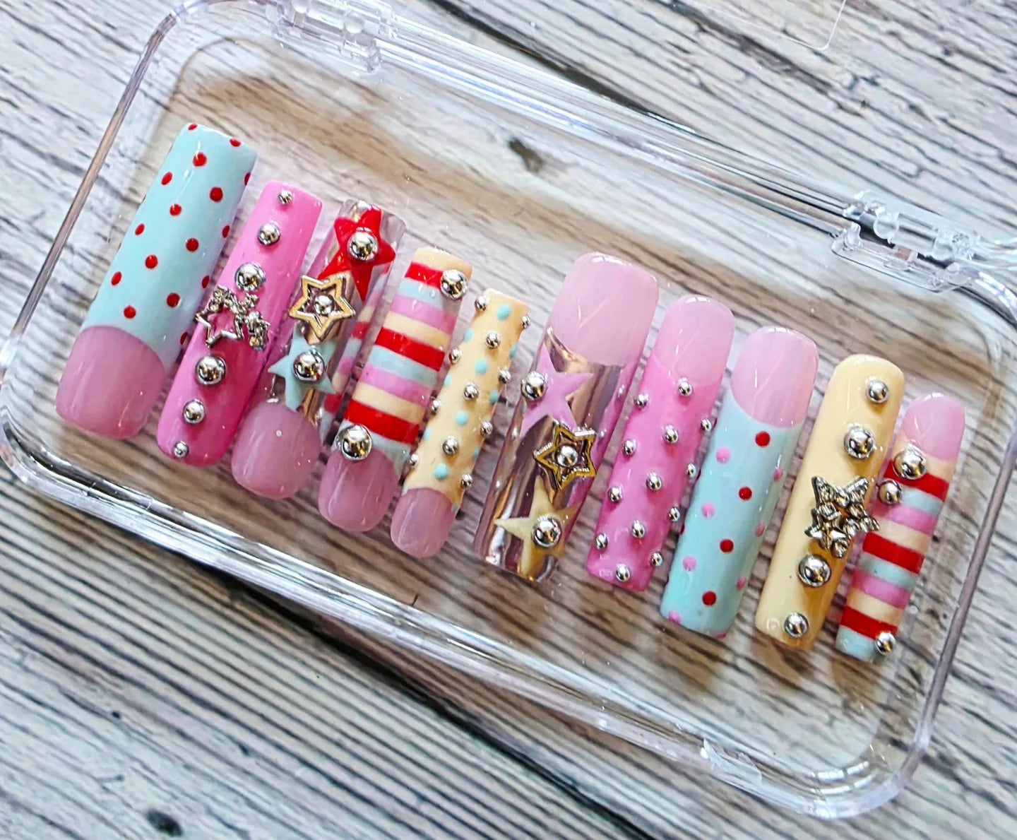 Pink embellished press-on nails